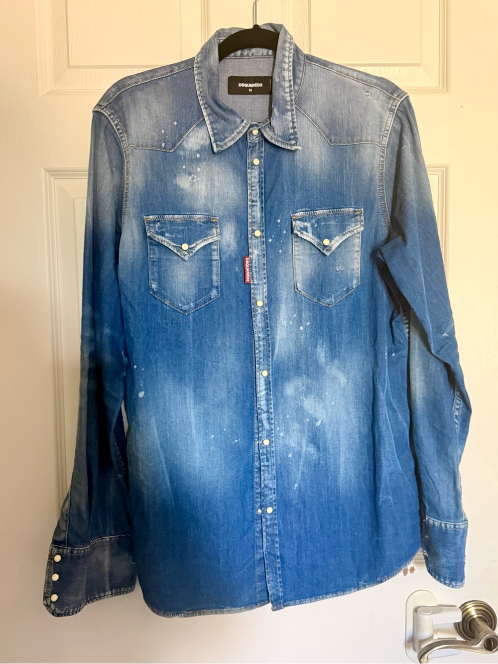 DSQUARED2 Distressed Blue Denim Western Shirt